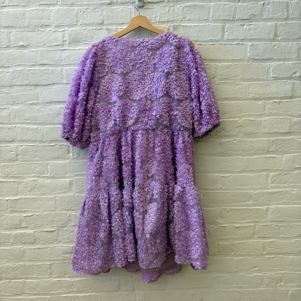 Eloquii || Sheer 3D Flower Mini Dress with Bow in Lavender Purple 16 NWT - Picture 3 of 7